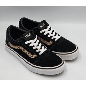 Vans Missy Youth Size 3.5 Black Leopard Print Skateboarding Sneakers Shoes